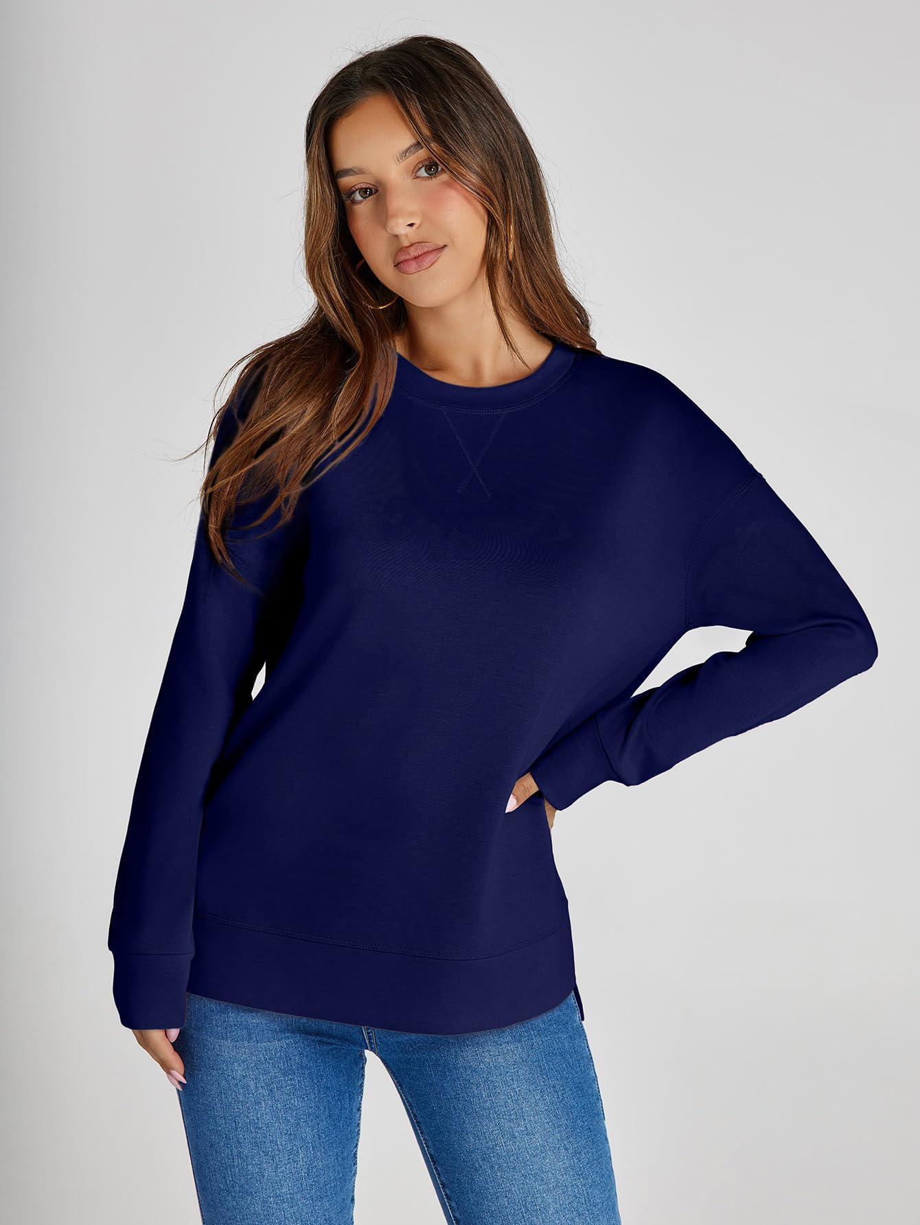 Glamaker Sweat-shirt à manches longues et col rond pour femme Air Essentials doux et ample