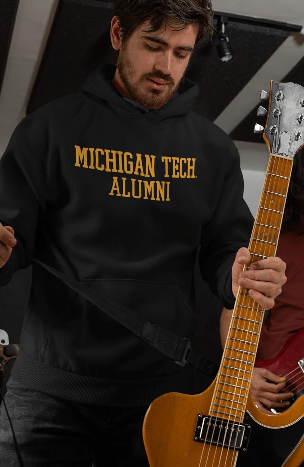 CreateMyTee | Michigan Tech Alumni Text One Color Hooded Sweatshirt | (Black, Medium)