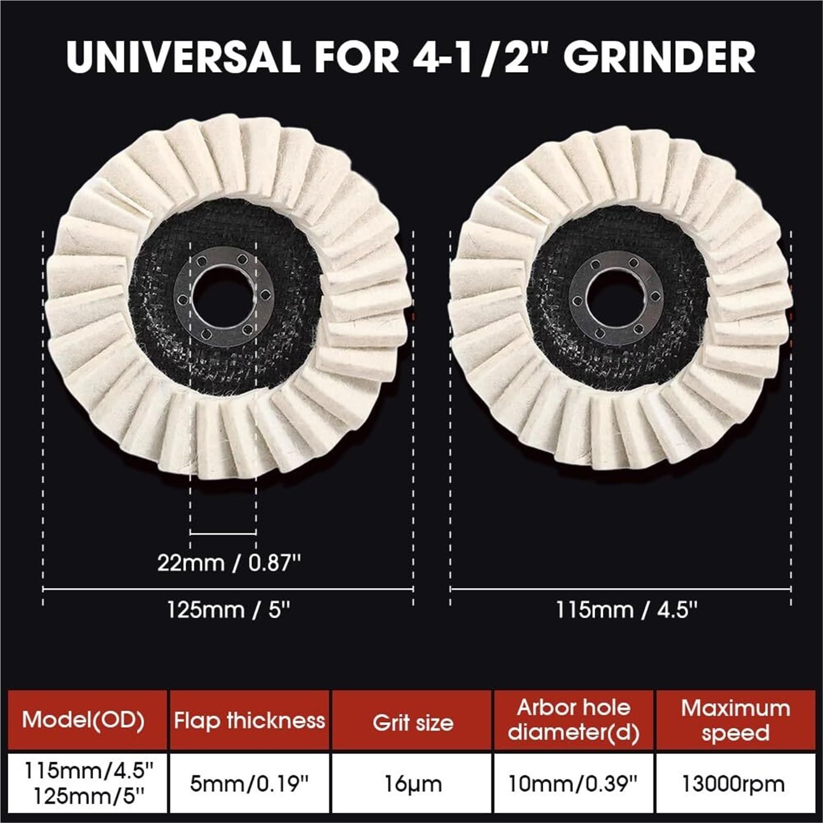 Filcowa tarcza polerska z klapką wełnianą Wool Felt Flap Polishing Disc, 2025 New Felt Flap Disc Abrasives 4-1/2" X 7/8" Arbor, Thicken Polishing Wheel Felt Flap Disc For Angle Grinder, Multi Surface(