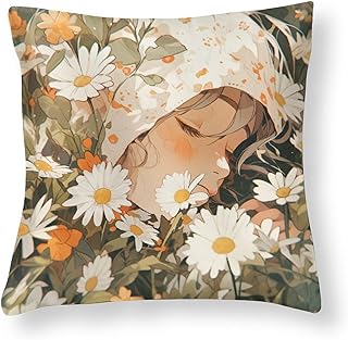 HighonHi Satin Square Throw Pillow Covers Daisy Flowers and Girls Decorative Throw Pillow Covers Sunflower Flower Daisy Couch Pillow Cases Zippered for Sofa Bed Party 16