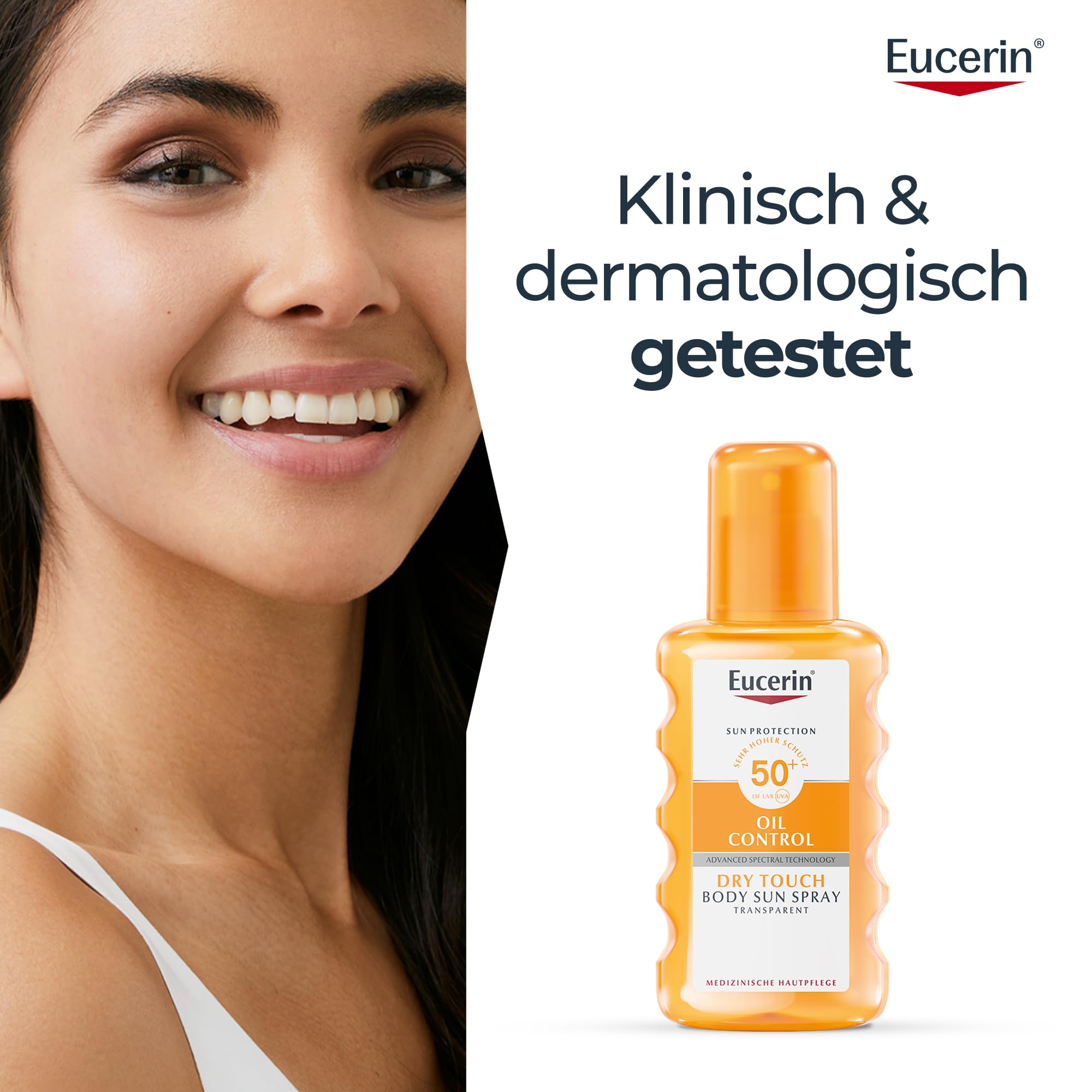 Eucerin Oil Control Body Sun Spray Transparent LSF 50+ 200 ml, transparentes Sonnenspray mit UVA/UVB-Filtern, wasserfester und schweißresistenter Sonnenschutz für Sportler*innen