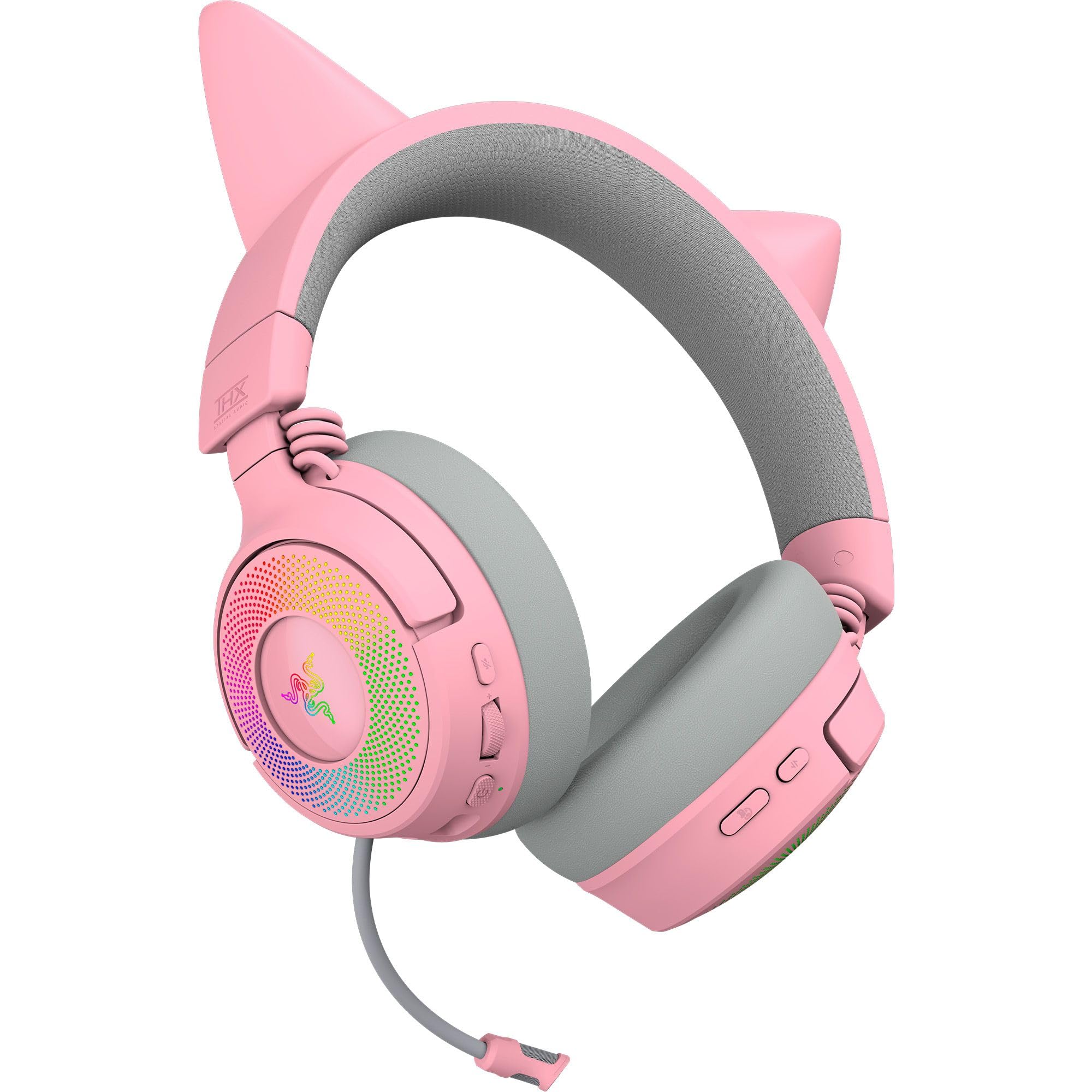 Razer Kraken Kitty V3 Pro - Auriculares inalámbricos RGB Kitty para Juegos - Orejas de Gato reactivas para Streaming - Diafragma 40mm - Hyperspeed Wireless y Bluetooth - THX Spatial Audio | Quartz