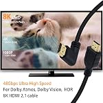 Poyiccot 8K HDMI Cable 2feet, 48gbps 90 Degree Right Angle Male to Male HDMI 2.1 Cable Support 8K@60Hz 4K@120 7680P for TV/Xbox /PS4 /PS5(M/M Right)