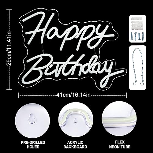 Miniatura 2 de Letrero de neón de feliz cumpleaños para decoración de pared, letrero LED de feliz cumpleaños alimentado por USB, reutilizable, para decoración de