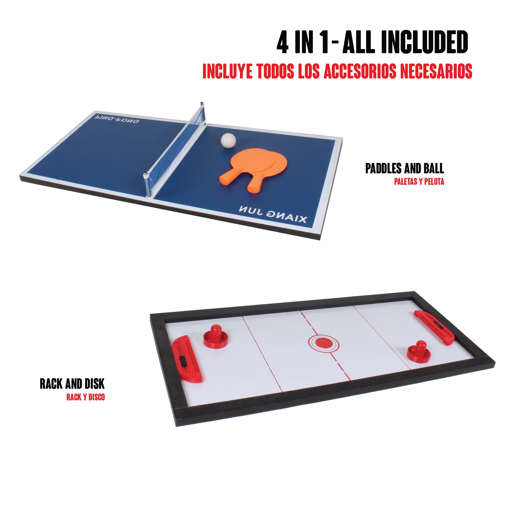 XJ6607 Table multijeux 4 in (93 x 34 x 47,5 cm) Billard, Ping Pong, Hockey et Football de Table pour Enfants, pour Toute la Famille, Multijeux pour Filles et garçons, Jeu de Table