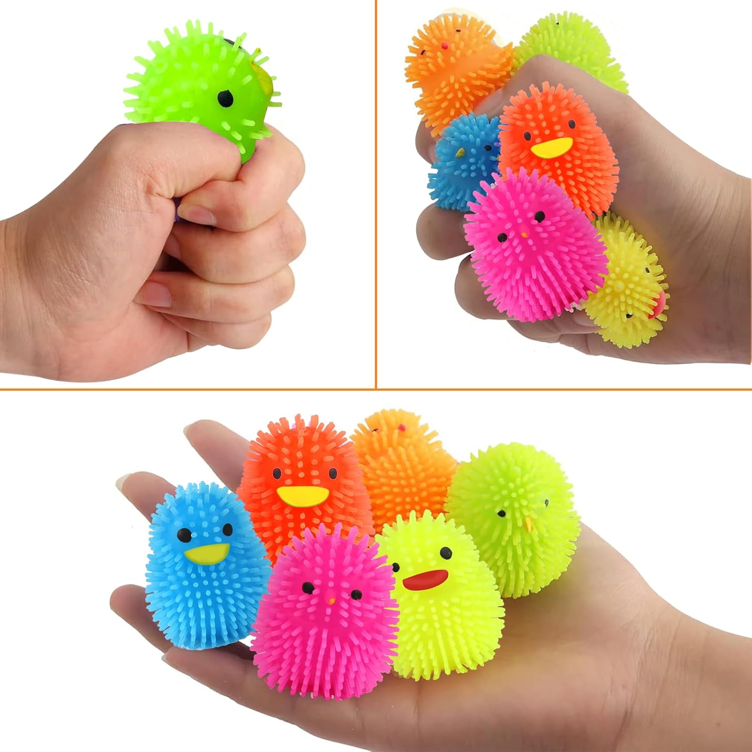 18 Pack Easter Eggs Fillers LED Chick Puffer Balls, Easter Basket Stuffers with Light Up Stress Relief Fidget Toys Squeeze Ball, Easter Egg Hunt Party Favor for Kids Boys Girls Toddler Teens