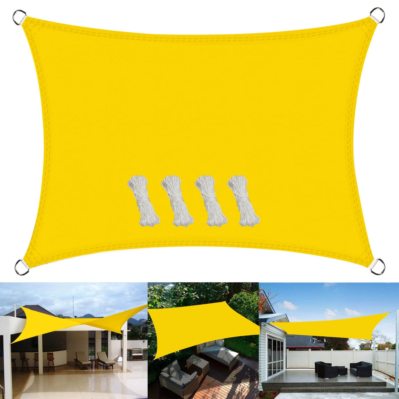 Toile ombrage auvent rectangulaire 2x10m en polyester or haute densité pour grand patio