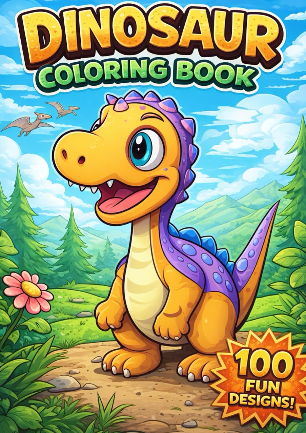 Dinosaur Coloring Book for Kids and Adults: 100 Fun and Realistic Dinosaur Designs | Single-Sided Pages to Prevent Bleed-Through | Large 8.5 x 11 Inches