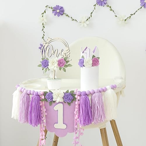 Vista 57 de Juego de decoración de primera fiesta con diseño de margaritas bohemias para silla de bebé, decoración de primera fiesta con adorno de pastel hecho