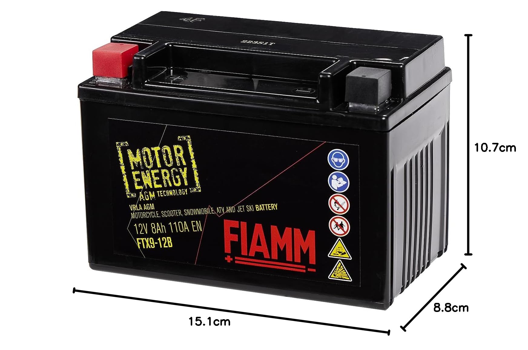 Fiamm Batteria per Moto e Scooter FTX9-12B 8AH 110A, Batteria Motor Energy AGM Technology, Massima Potenza di Avvio, Autoscarica Ridotta, Senza Manutenzione