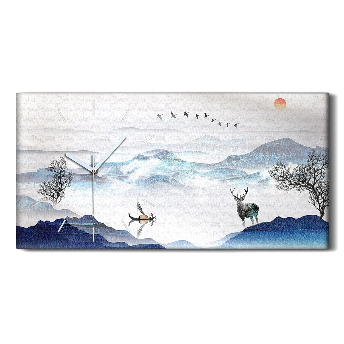 Horloge sur toile silencieuse 60x30cm au design de cerfs asiatiques pour deco