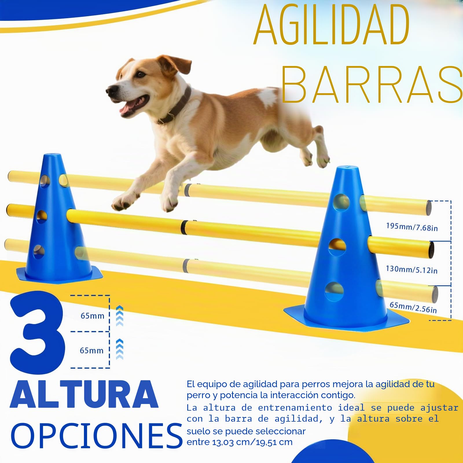 Agility Set Perros Barreras Juego de Obstáculos Niños Obstáculos para Niños Perros Parcurso para Saltar, Perro Cavaletti, 8 conos de 23 cm de altura + 8 barras de 80 cm de largo, para