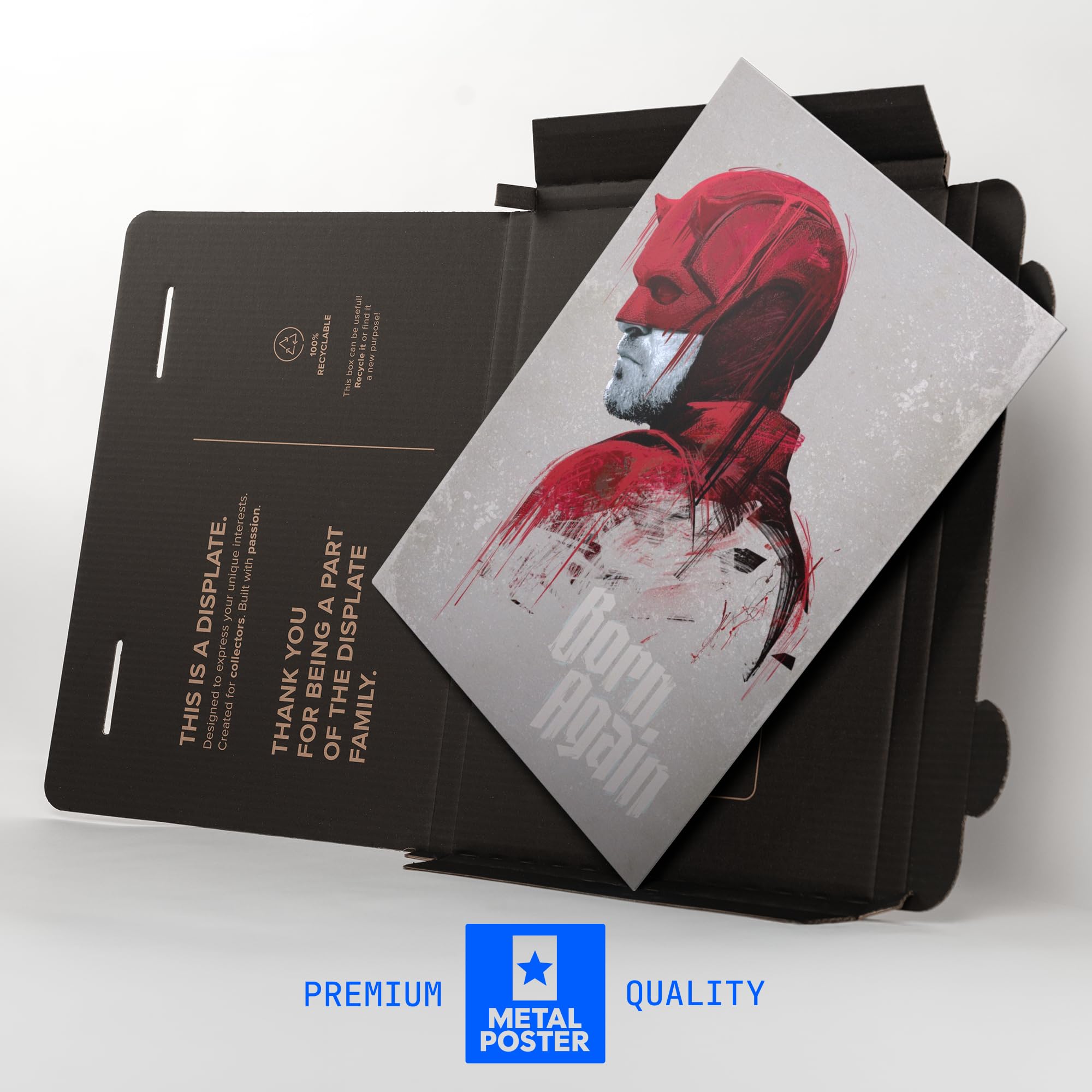 Displate Metall poster Marvel Sketch Daredevil Profile Größe M | Bild Plakate für Schlafzimmer Dekor, Geschenke. Magnetische Befestigung Wandposter, Wanddeko. Metall Wandkunst.