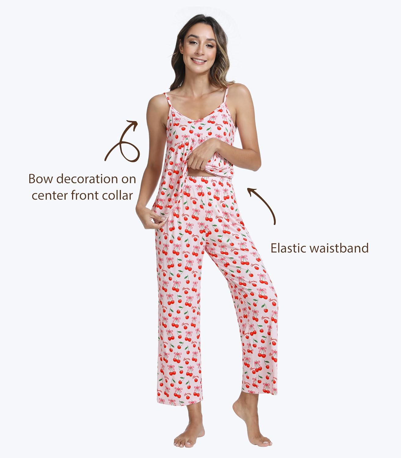 Pajamas for Women Soft Cami Top with Pants Sleeveless Pajama Sets V Neck Sleepwear Viscose from Bamboo Pjs S-XXL - Image 4