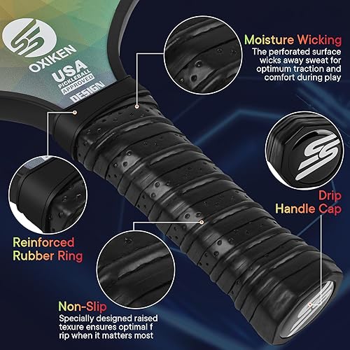 Miniatura 9 de OXIKEN Pickleball Paddles Set of 4, USAPA Approved Carbon Fiber Pickle Ball Paddle (CHS), Polypropylene Honeycomb Core, Anti Slip Sweat Absorbing