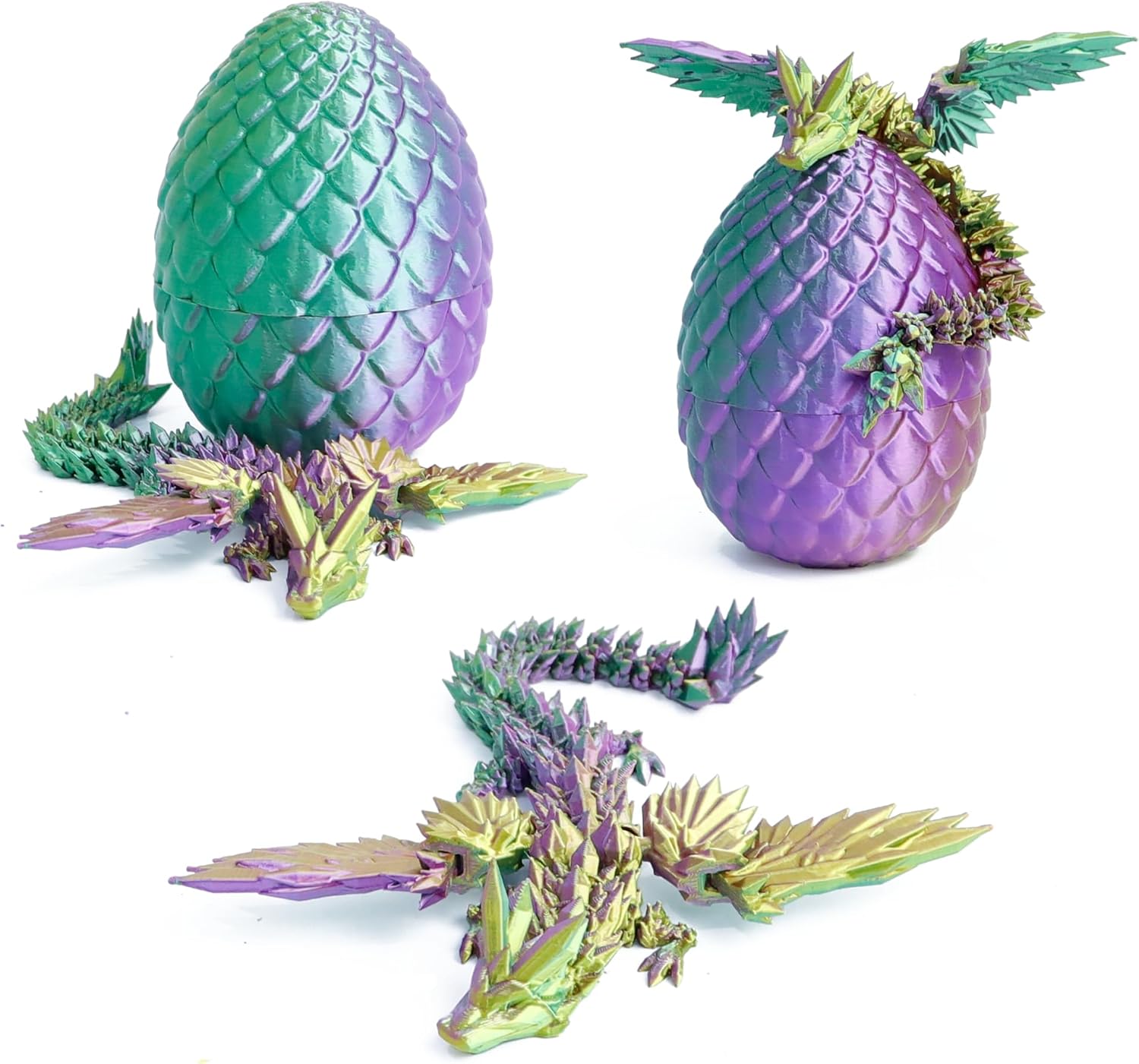 3D Printed Flying Dragon in Egg - Easter Egg with 9" Flexible Winged Dragon Inside, Colorful Fidget Toy, Birthday Gift, Desk Pet Figure (Black Red)