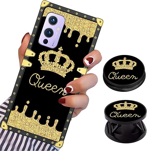Miniatura 1 de LSL Compatible con OnePlus 9 5G Funda cuadrada para teléfono, Queen Golden Crown de lujo, revestimiento de poliuretano termoplástico de lujo, a
