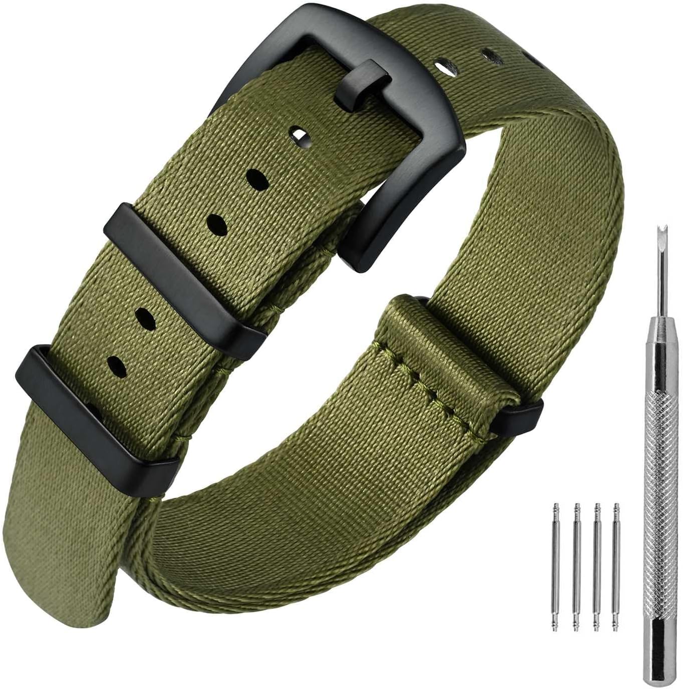 ANNEFIT Military Nylon Watch Band for Men Women, Replacement Watch Straps 18mm 20mm 22mm with Silver Black Stainless Steel Buckle