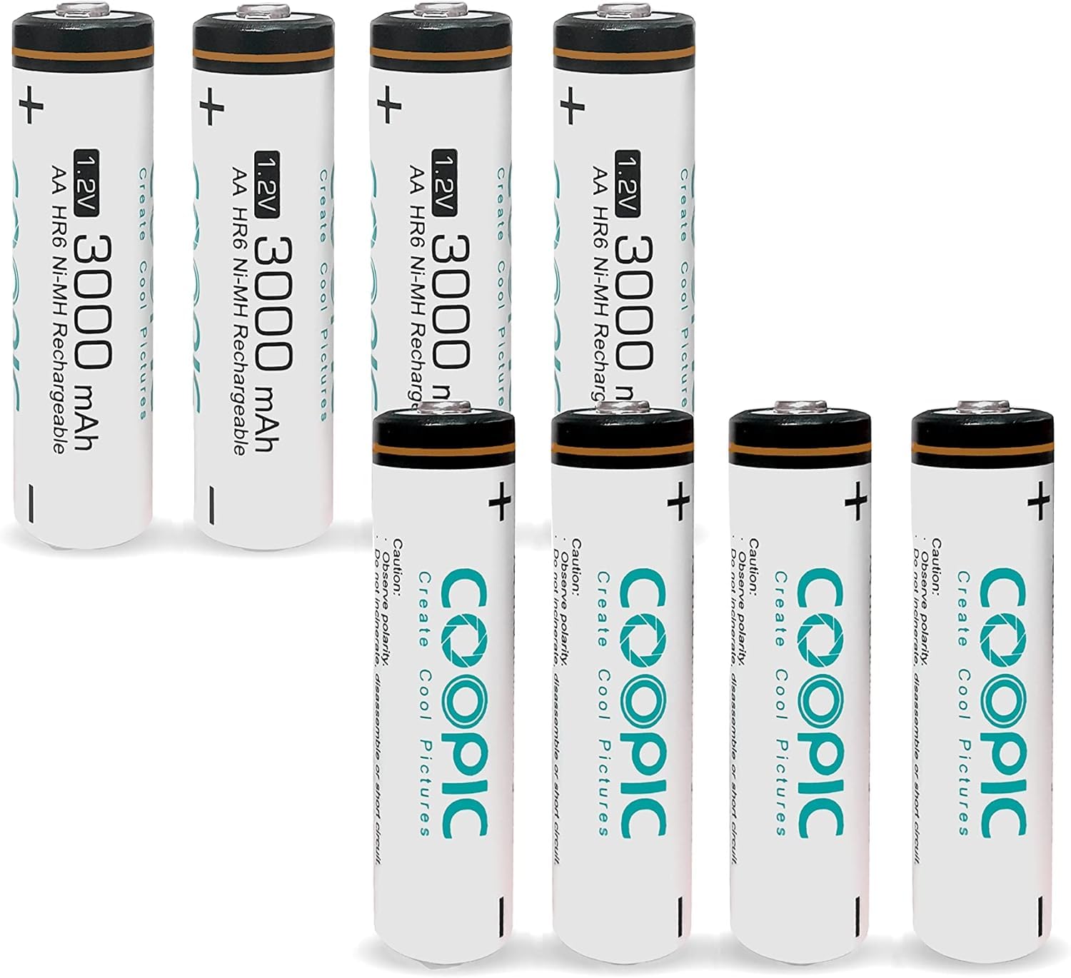 Create Cool Pictures 8PCS AA HR6 Ni-MH Pre-Charged 3000mAh Rechargeable Batteries