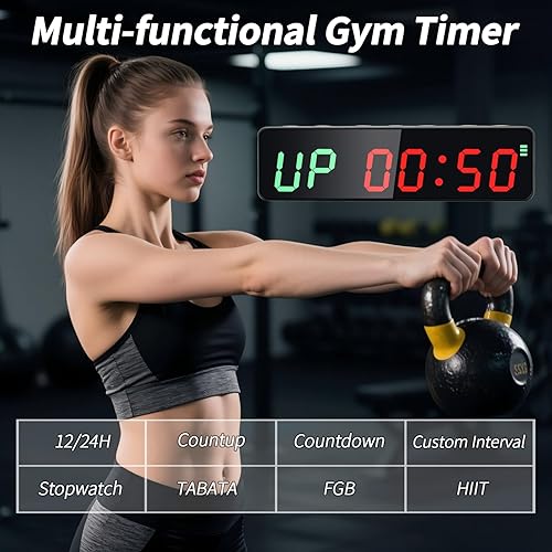 Miniatura 2 de Temporizador de gimnasio LED portátil con fuerte magnético, reloj de batería recargable con brillo ajustable, reloj de intervalo de entrenamiento