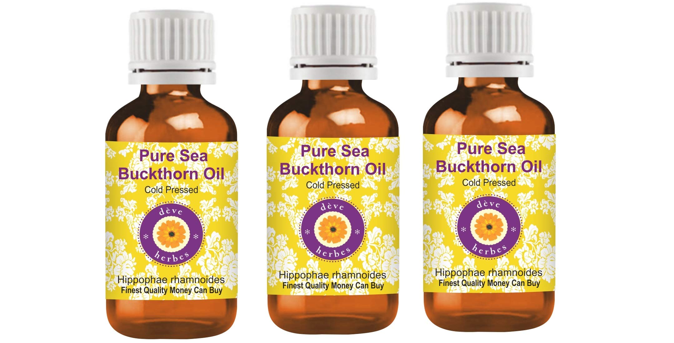Deve Herbes Pure Sea Buckthorn Oil (Hippophae rhamnoides) Cold Pressed 100ml X 3 (10 oz)