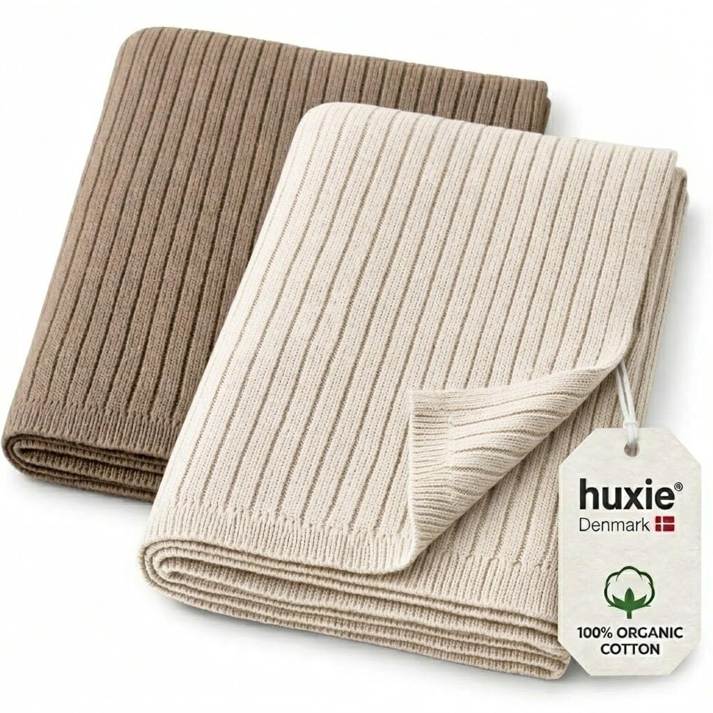 Knit Baby Blankets 2-Pack – 100% Organic Cotton, Newborn Crib Quilts