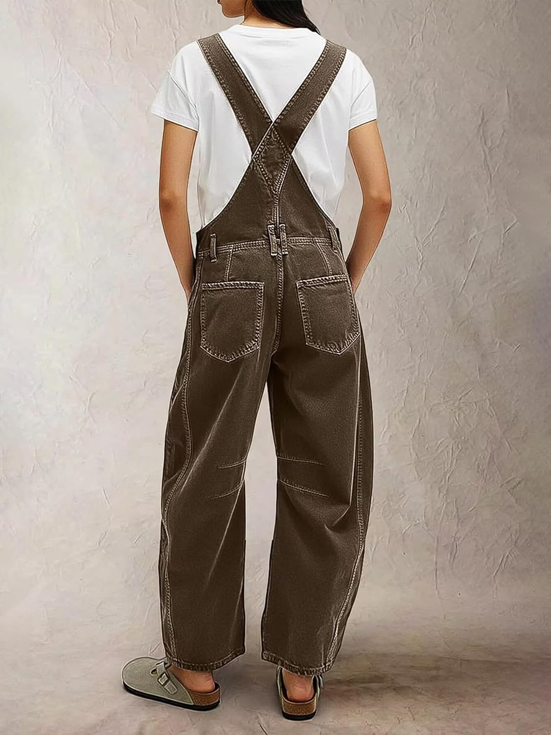 Flamingals Barrel Leg Stitch Detail Button Side Denim Overalls for Women Casual Jumpsuits with Pockets - Image 5