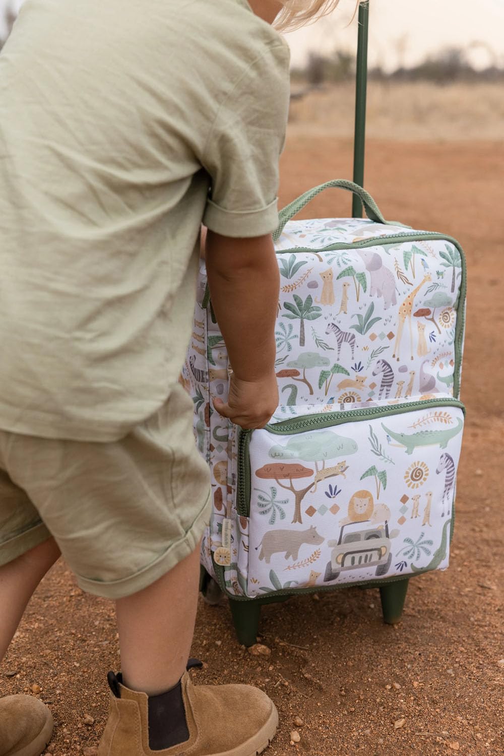 Little Dutch Kinderkoffer - Trolley - Reisekoffer - mit Teleskopstange und Rollen - Handgepäck - für Kinder Jungen und Mädchen - Unisex - Safari Friends - grün/weiß