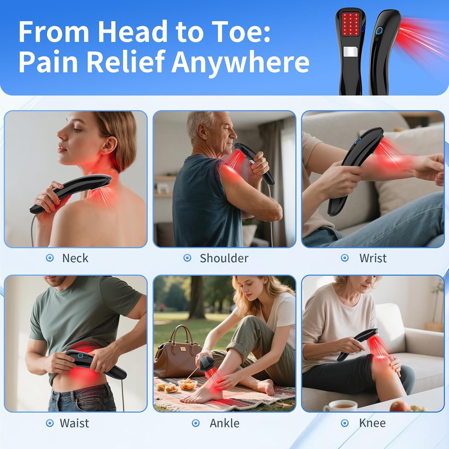 Red Light Therapy for Body, Handheld Red Light Therapy Device for Joints & Muscles Pain Relief, Portable 620nm 18 Pcs LED Light Wand for Shoulder, Elbow, Knee - Image 4