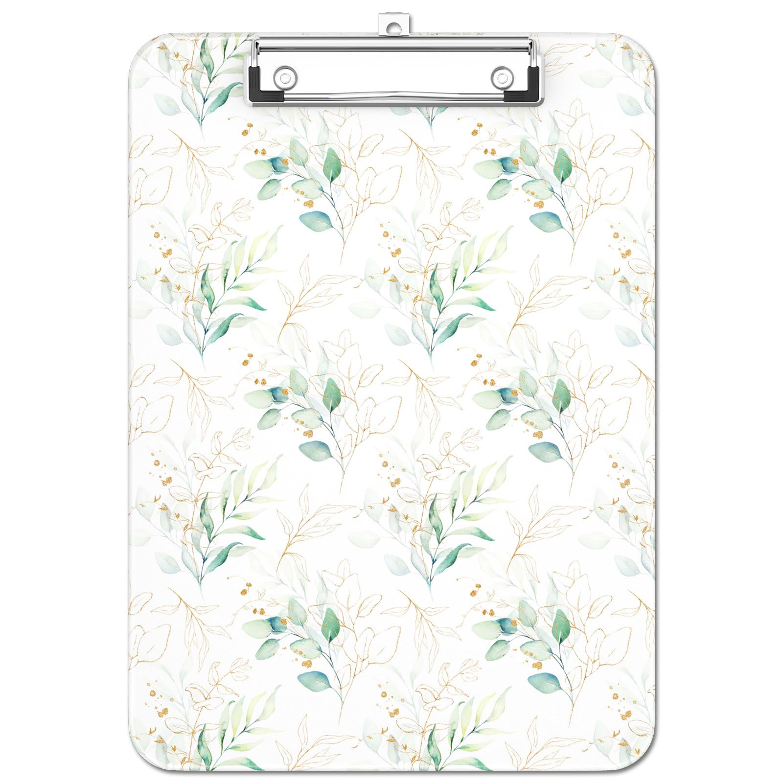 Luminzo Plastic Cute Clipboard, Low-Profile Metal Clip, A4 Letter Size 9 x 12.5 in, 8.5 x 11 Paper Clip Board for Teachers, Nurses, Classroom, Green Leaf