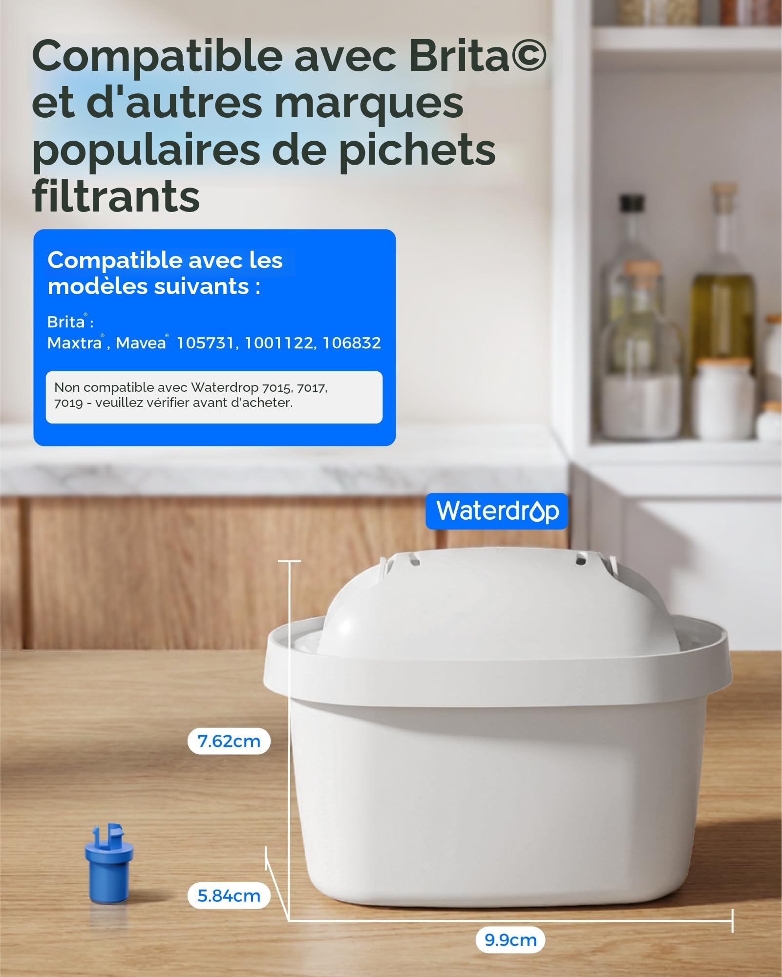 Waterdrop Cartouche de Filtre à Eau, Remplacement pour Brita® Maxtra+® Plus, Maxtra Pro® All-in-1, Compatible avec Brita® Carafe Filtrante, Réduire les PFAS, PFOA/PFOS, TÜV SÜD, NSF Certifiée (12)