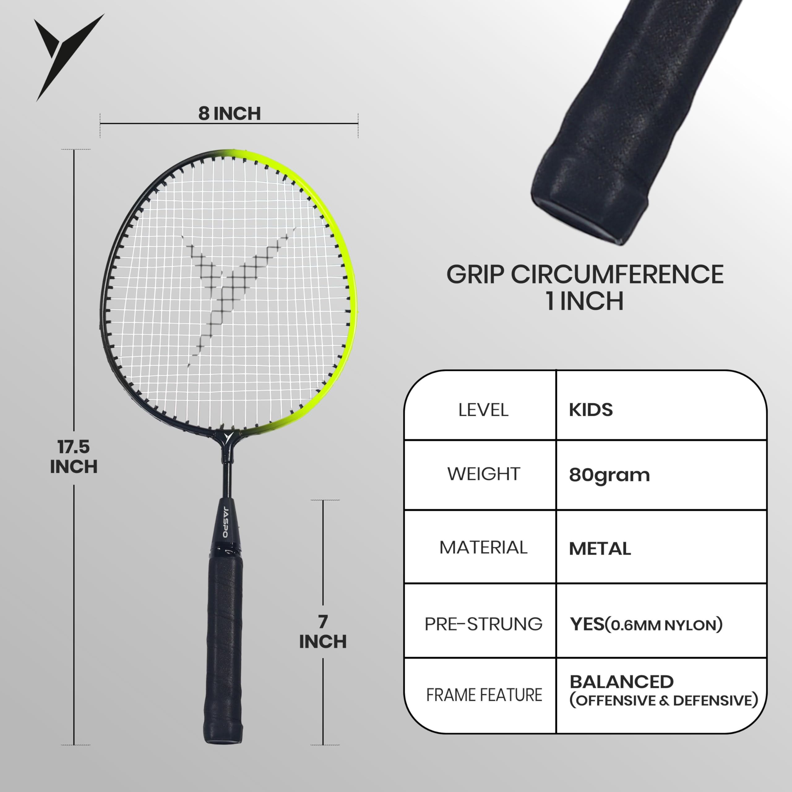 Jaspo Kidzy Steel Badminton Racket Set (18 inches Length) with 3pc. Plastic Shuttlecock (NEON Green)-Recommended for Kids only 2