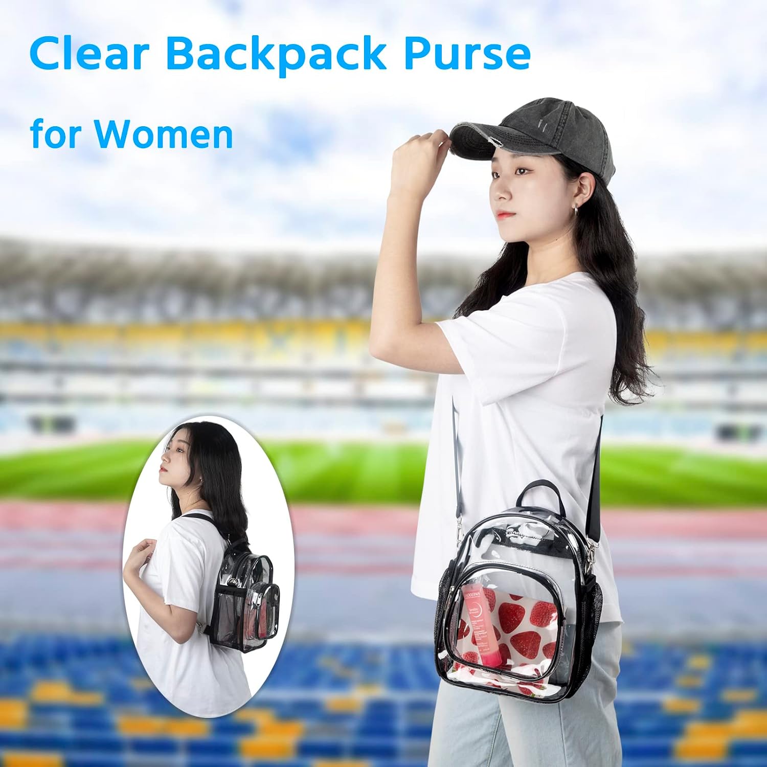 Higuyst Clear Mini Backpack Stadium Approved, Small Clear Backpack for Women, Festival Sports Events Security Travel Waterproof Clear Bags