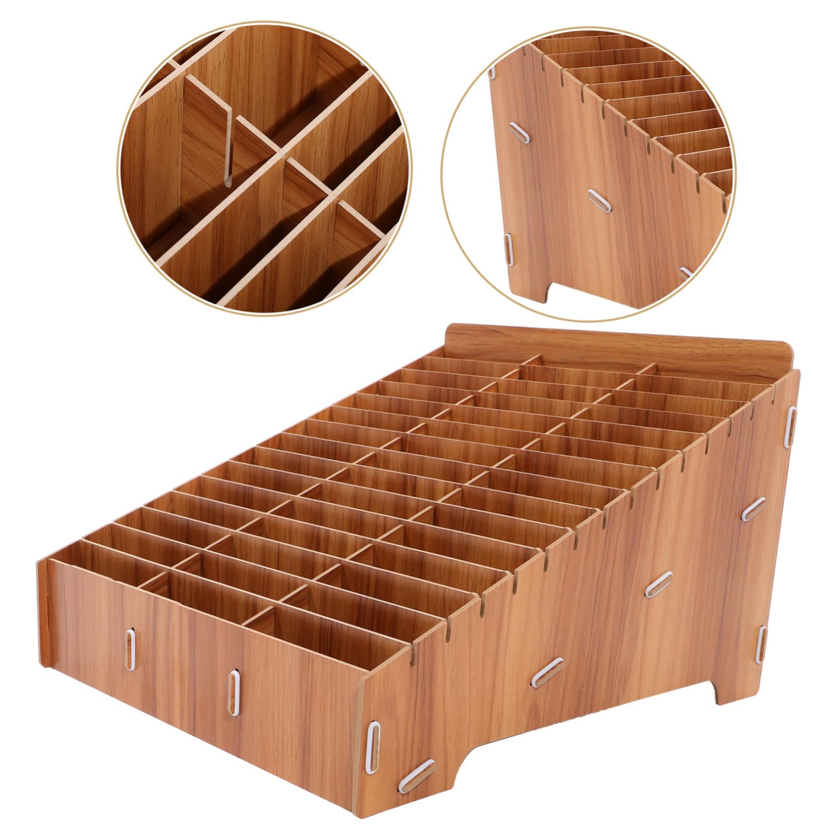SHINEOFI Caja De Almacenamiento De Madera Soporte Teléfono Organizador De Escritorio Múltiples Compartimentos