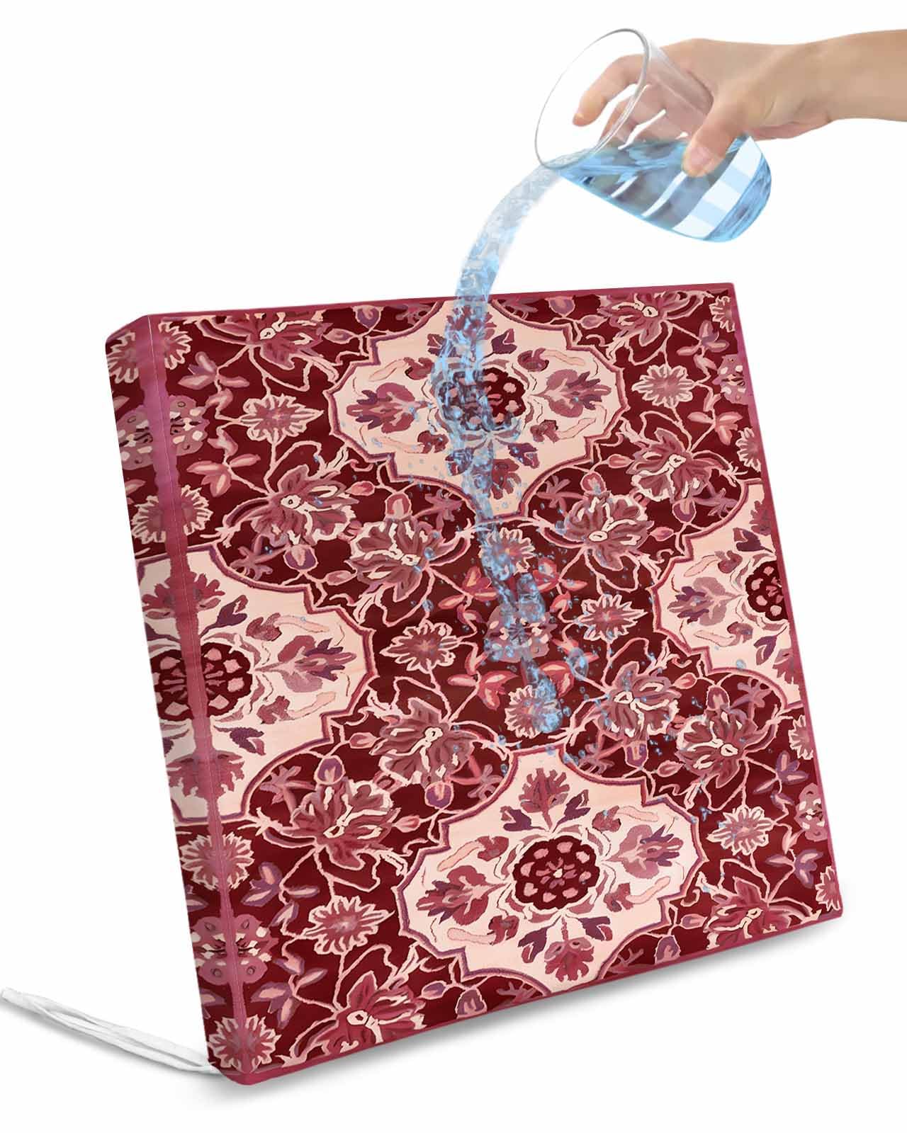 2 Pack Red Boho Waterproof Cushion Covers with Ties, Outdoor Patio Chaise Lounge Chair Seat Cushion Slip Covers Replacement(Only Cover) Ethnic Tribal Abstract Traditional Floral 22