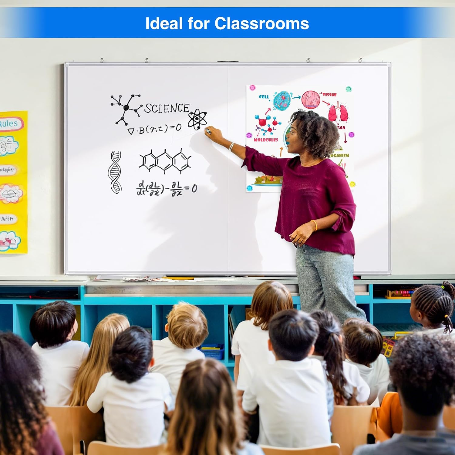 Magnetic White Board Dry Erase Board for Wall，48" x 46" (4ft x 3ft) Wall-Mounted Aluminum Frame Marker Board, Foldable Portable Whiteboard with a Long Pen Tray for School, Classroom, Office & Home
