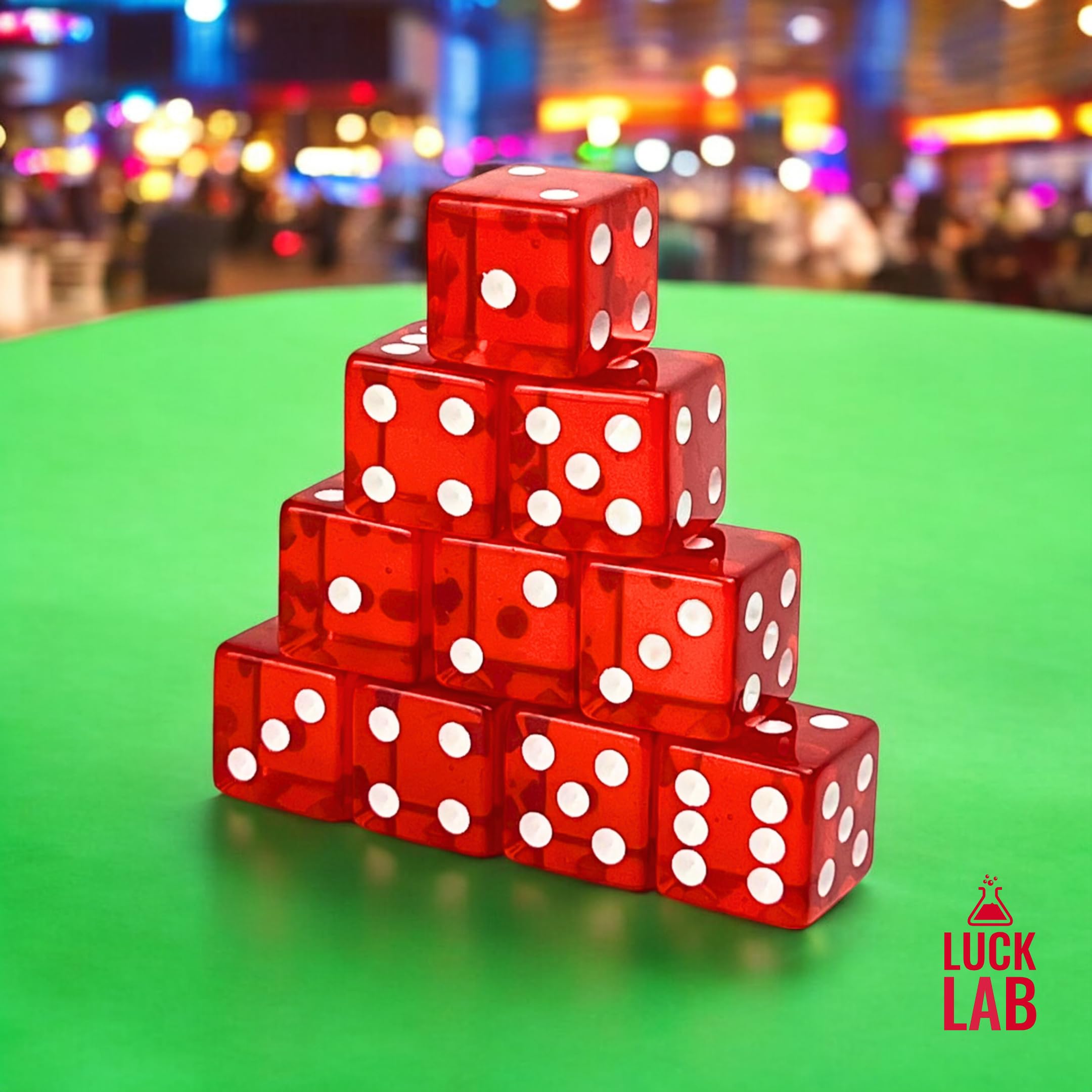 Luck Lab 10 Piece 19 mm Dice Pack - Acrylic and Translucent D6 Dice, Square w/Rounded Edge for Casino, Craps, RPG MTG DND Dice Table Games and Board Games (Red)