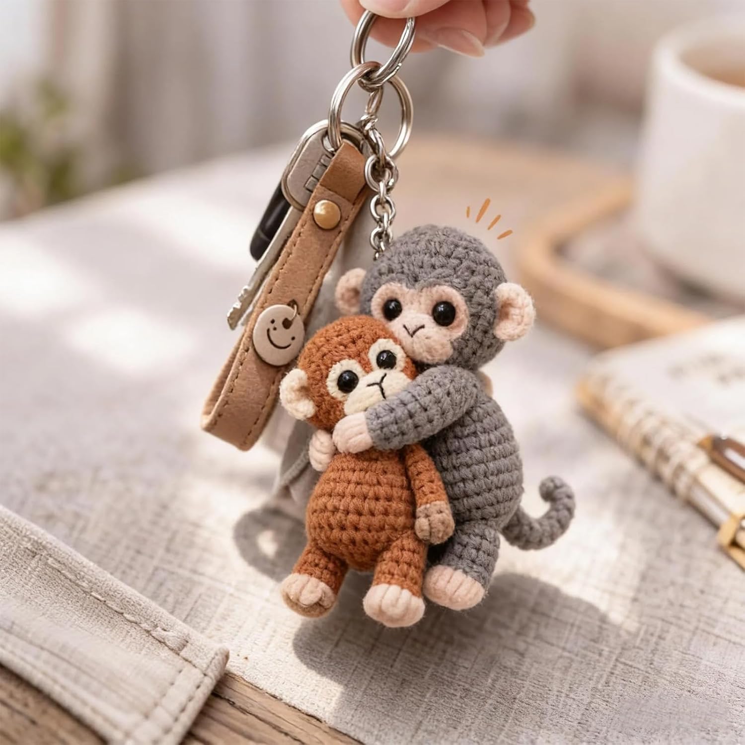 Crochet Punch Monkey Keychain, Emotional Support Punch Monkey Keychain, for Backpack Purse Keys