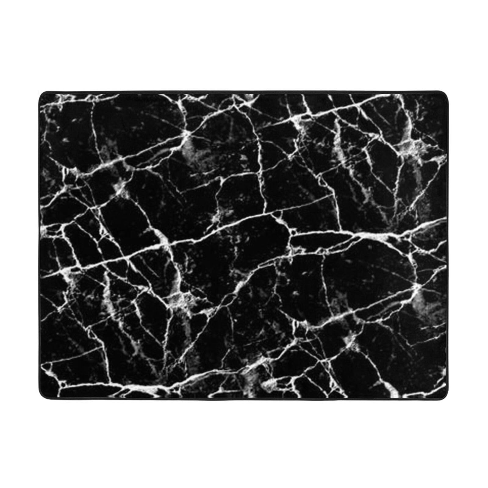 Tapis marbre noir haut de gamme doux et absorbant 160 x 120 cm pour salon
