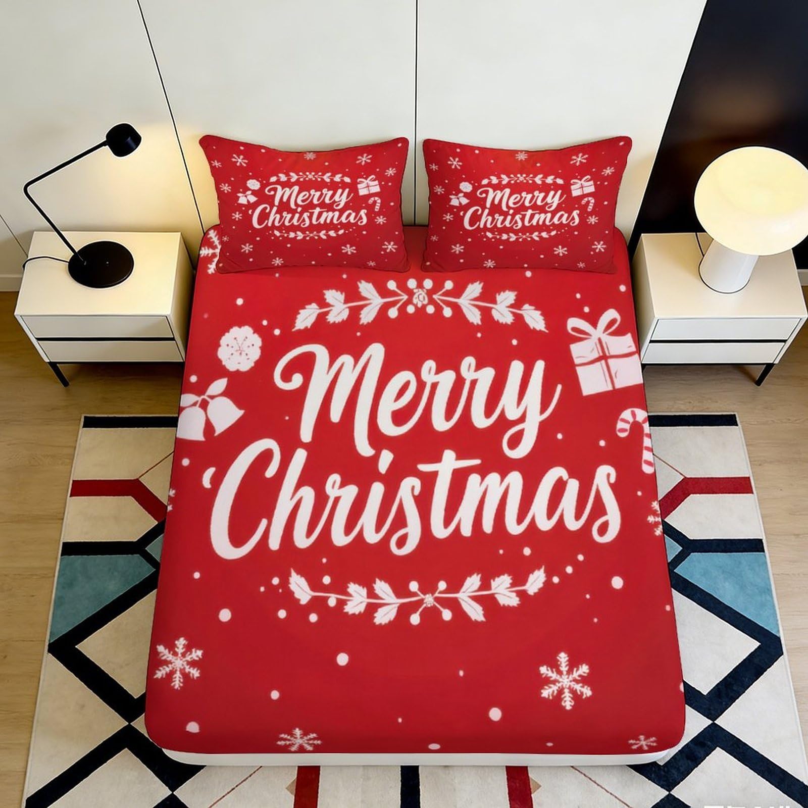Pnayamiorkfel Style-3 3D Printed Red Fitted Sheet Microfiber Soft Decor Snowflake Bed Cover For Bedroom Guest Room 90X200x25cm