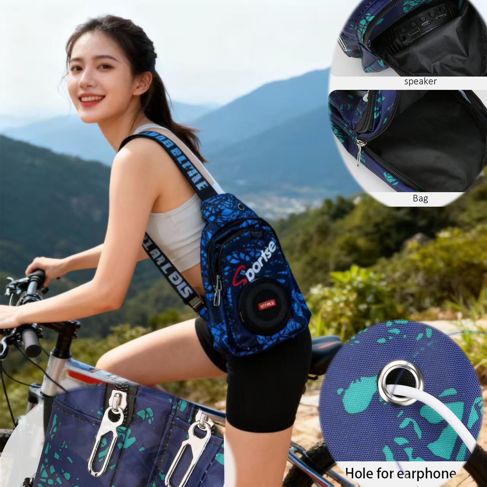 JACKLY Kabelloser Lautsprecher-Rucksack mit LED-Sicherheitslicht und Powerbank, wasserdicht, Radfahren, Wandern, Tagesrucksack, Schwarz, Small, Sportlich