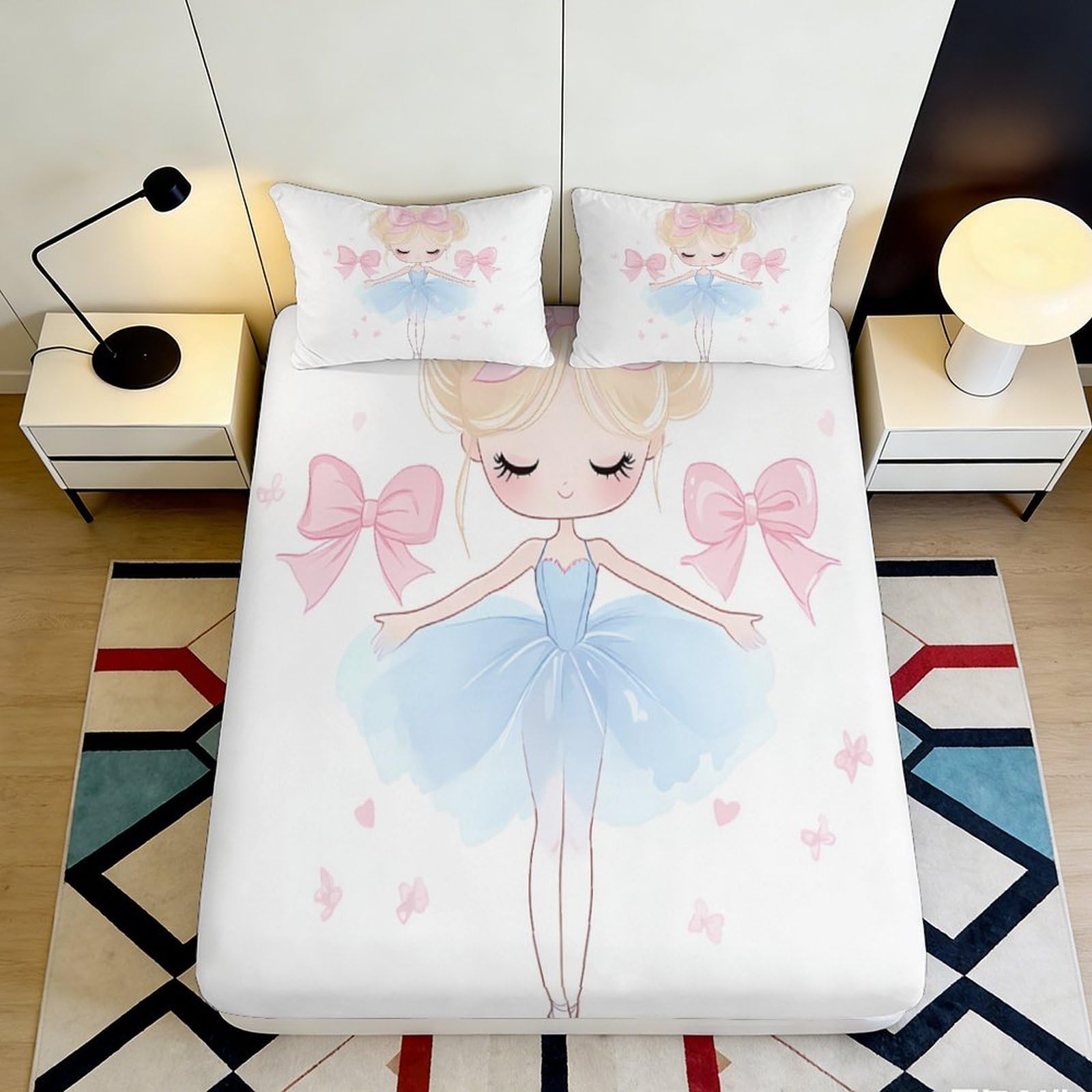3D Printed Ballerina Fitted Sheet Microfiber Non-Slip Deep Pocket Ballet Mattress Fitted Cover Bed Set for Bedroom 90x200x25cm