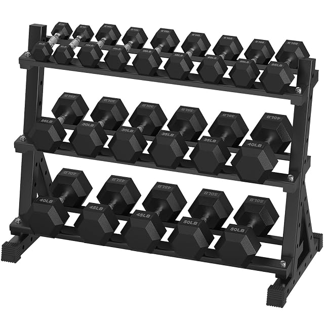 Hex Dumbbell Sets with Rack 290-670 lb Rubber Encased Exercise Fitness Dumbbells Set Hand Weight for Strength Training