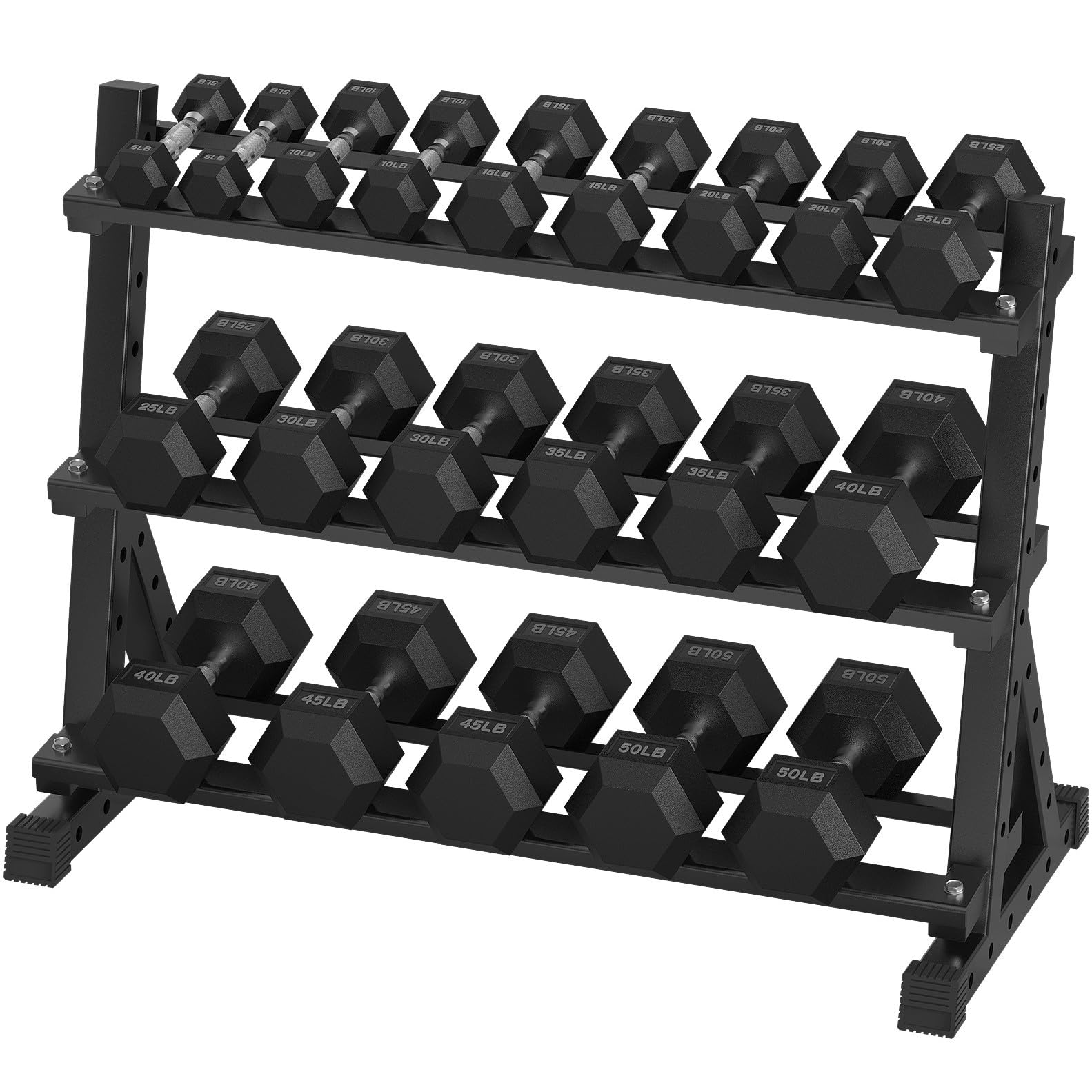 Hex Dumbbell Sets with Rack 290-670 lb Rubber Encased Exercise Fitness Dumbbells Set Hand Weight for Strength Training