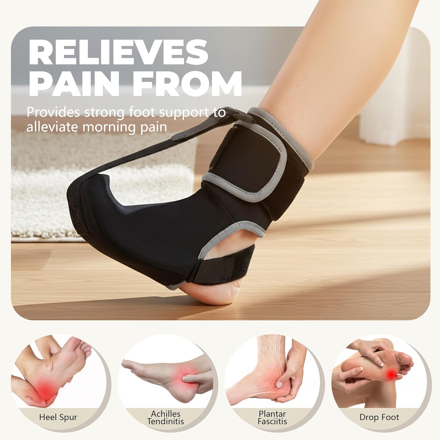 Plantar Fasciitis Night Splint Sock - Adjustable Planter Facetious Relief Brace for Women Men,Soft Plantar Fascia Boot for Sleeping,Support Relief Foot Drop Achilles Tendonitis Relief Day Night - Image 3