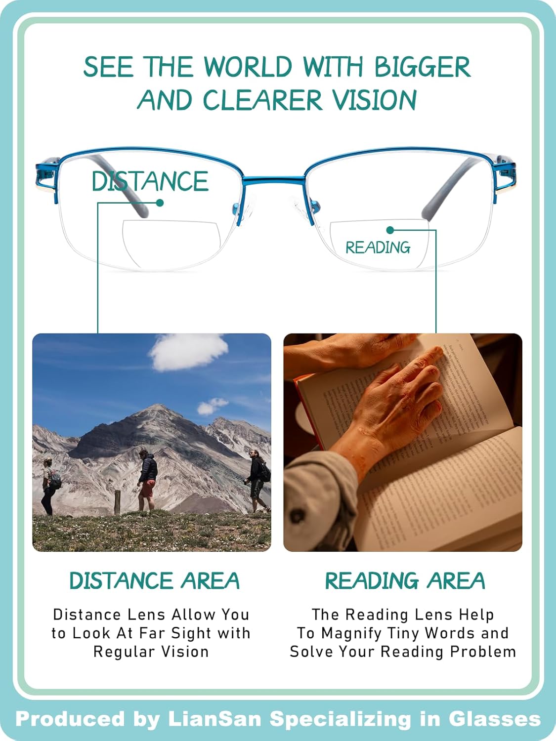 LianSan Metal Bifocal Reading Glasses for Women,Stylish Half Rim Zero Top Blue Light Blocking Computer Reader - Image 3