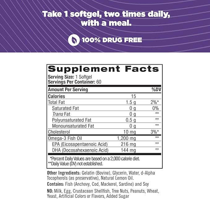 Omega-3 Fish Oil 1,200 mg Lemon Natural Flavor