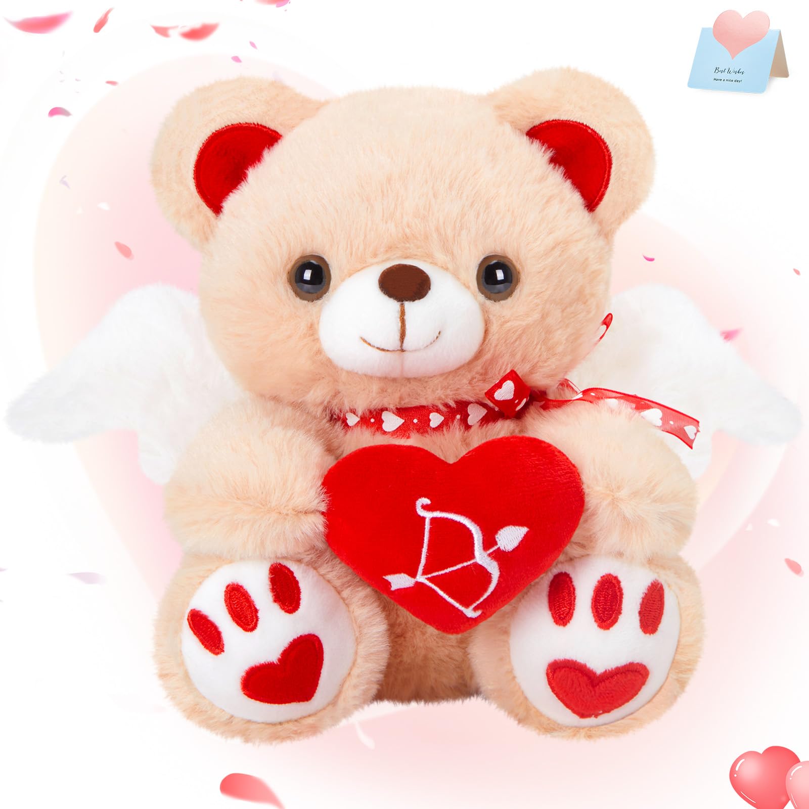 WEWILLWEWILL 8'' Cute Valentines Teddy Bear Stuffed Animal with Love Heart Cupid Wings Love Bear Soft Plush Toy Valentines Birthday for Girls Girlfriends Toddler Kids