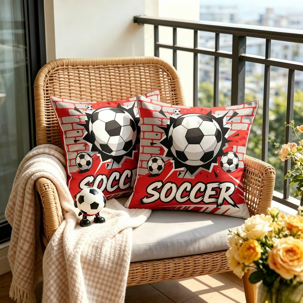 Pop Art Soccer Linen Throw Pillow Covers -16x16