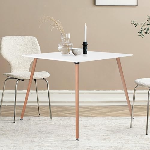 Miniatura 6 de Mesa de comedor cuadrada de 31.5 pulgadas para 2-4 personas, mesa blanca funcional moderna con patas de madera para el hogar, oficina, cocina,